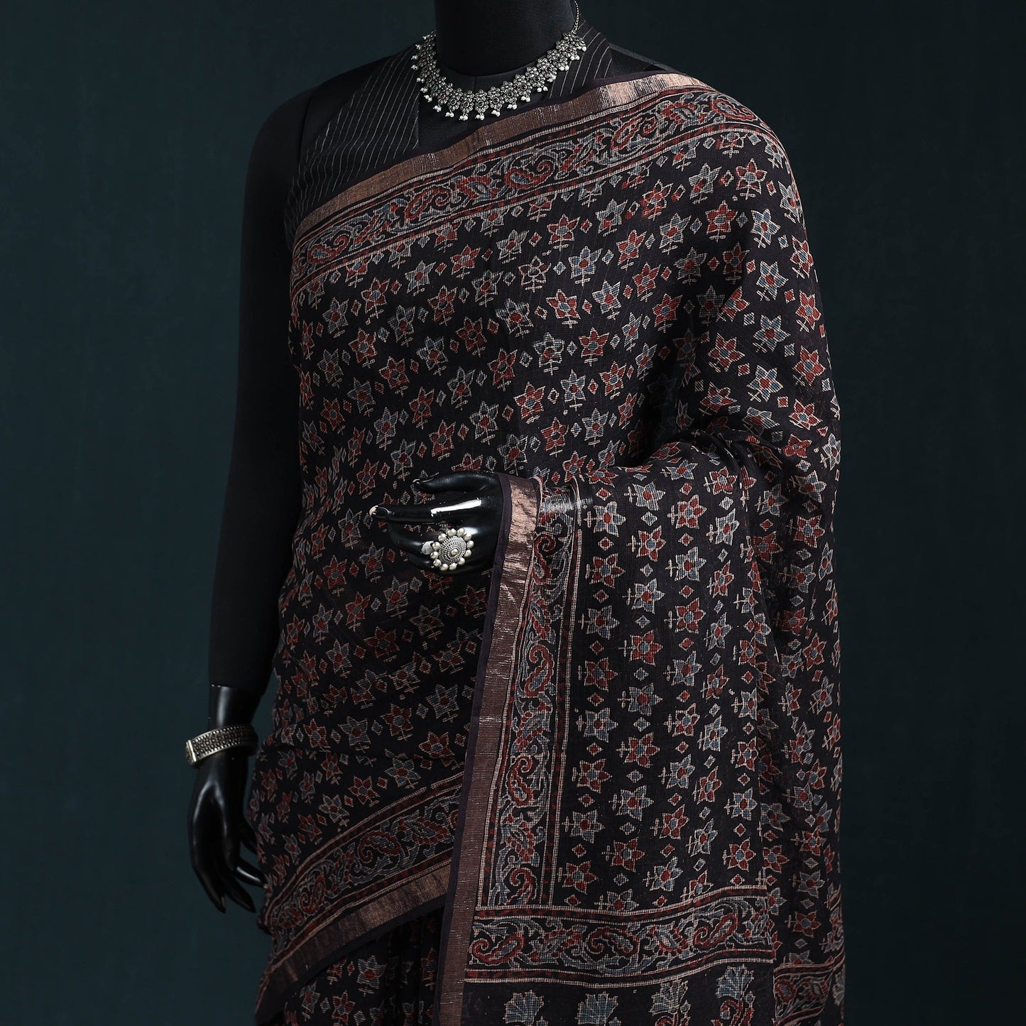 Hand block print natural dyed kota doria cotton ajrakh