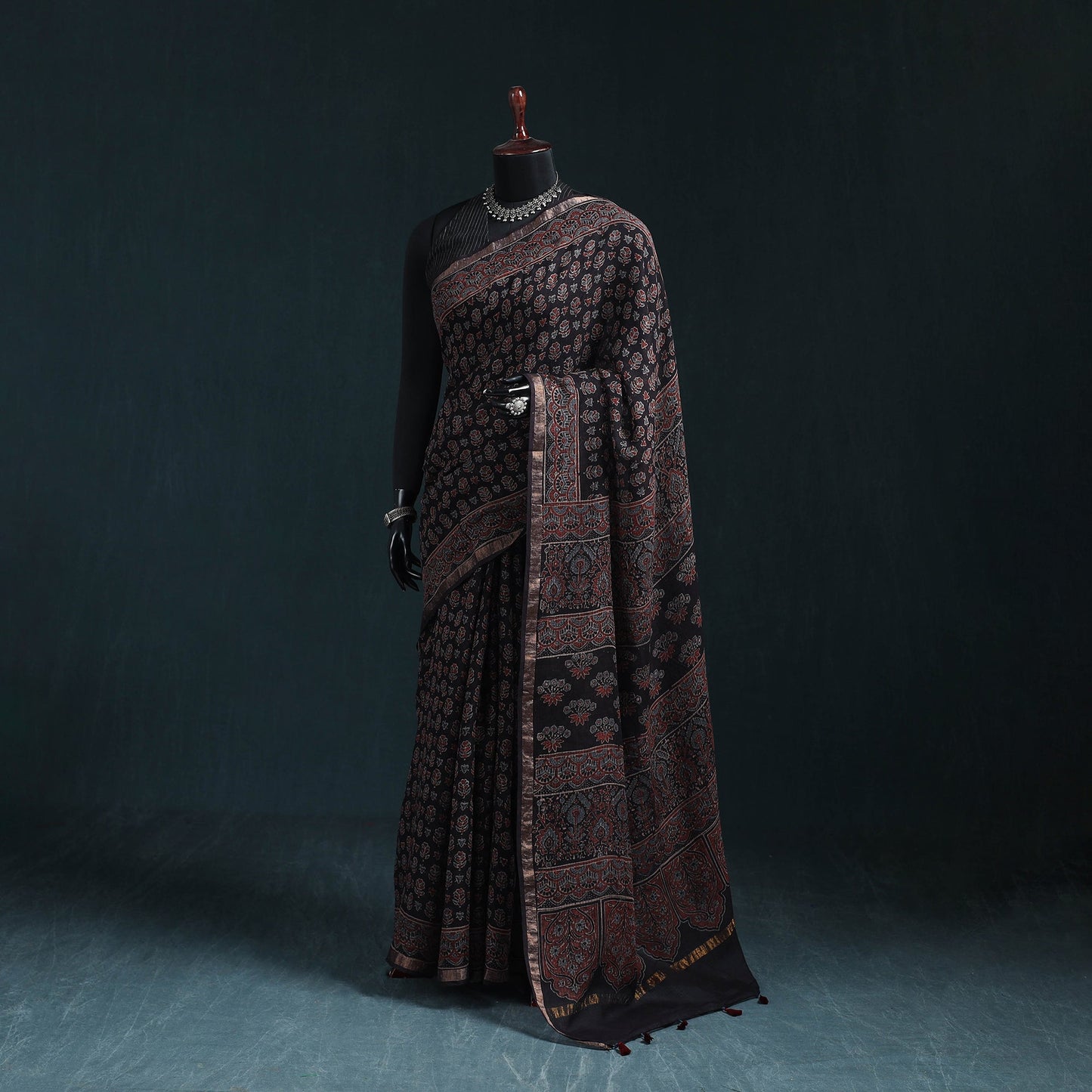 Hand block print natural dyed kota doria cotton ajrakh