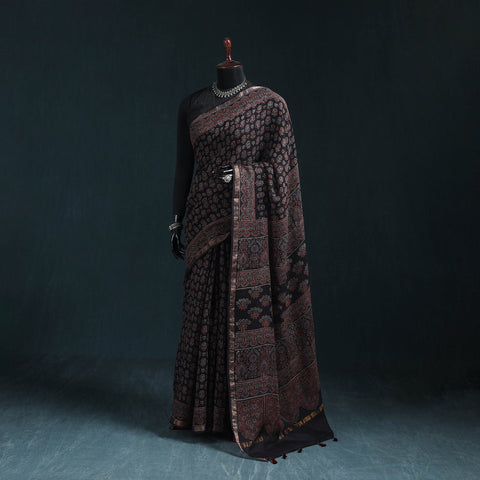 Hand block print natural dyed kota doria cotton ajrakh