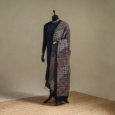 Hand natural dyed linen dupatta with tassels 16