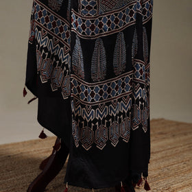 Hand natural dyed modal silk dupatta with tassels 19