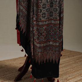 Hand natural dyed modal silk dupatta with tassels 18