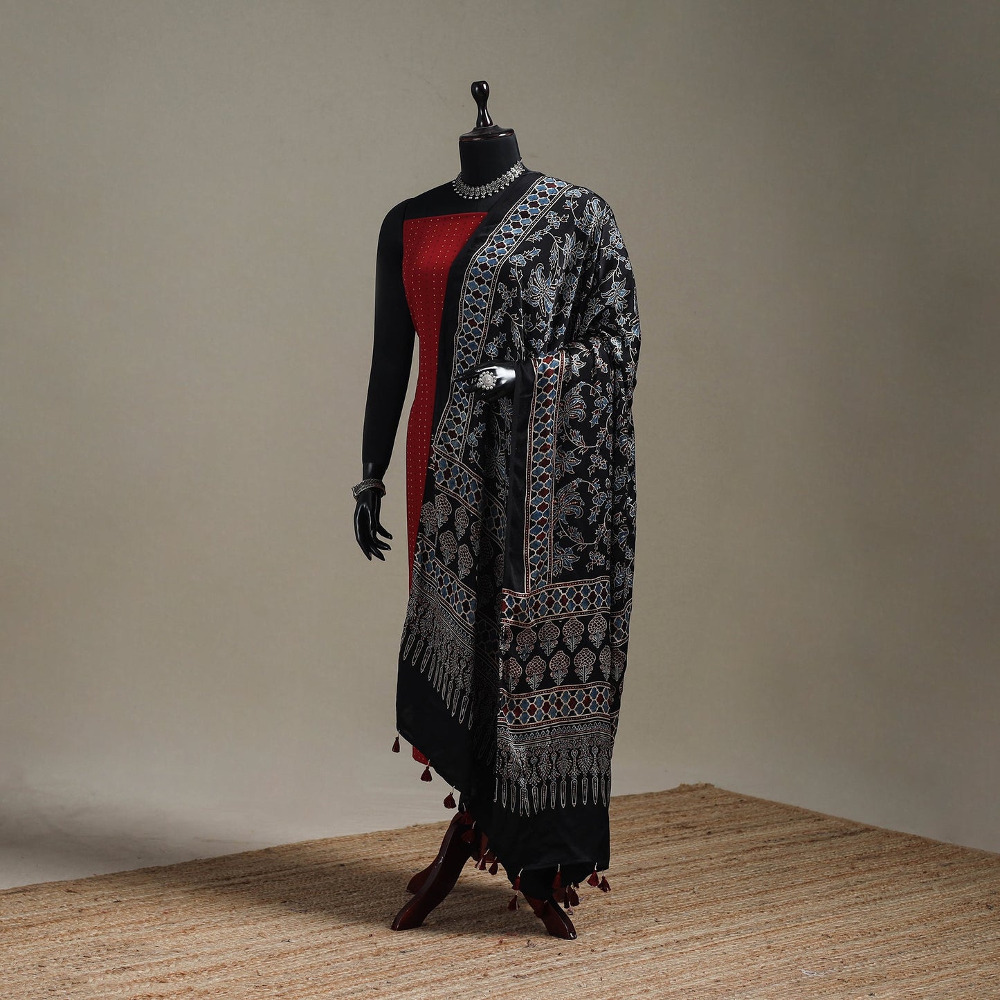 Hand natural dyed modal silk dupatta with tassels 23