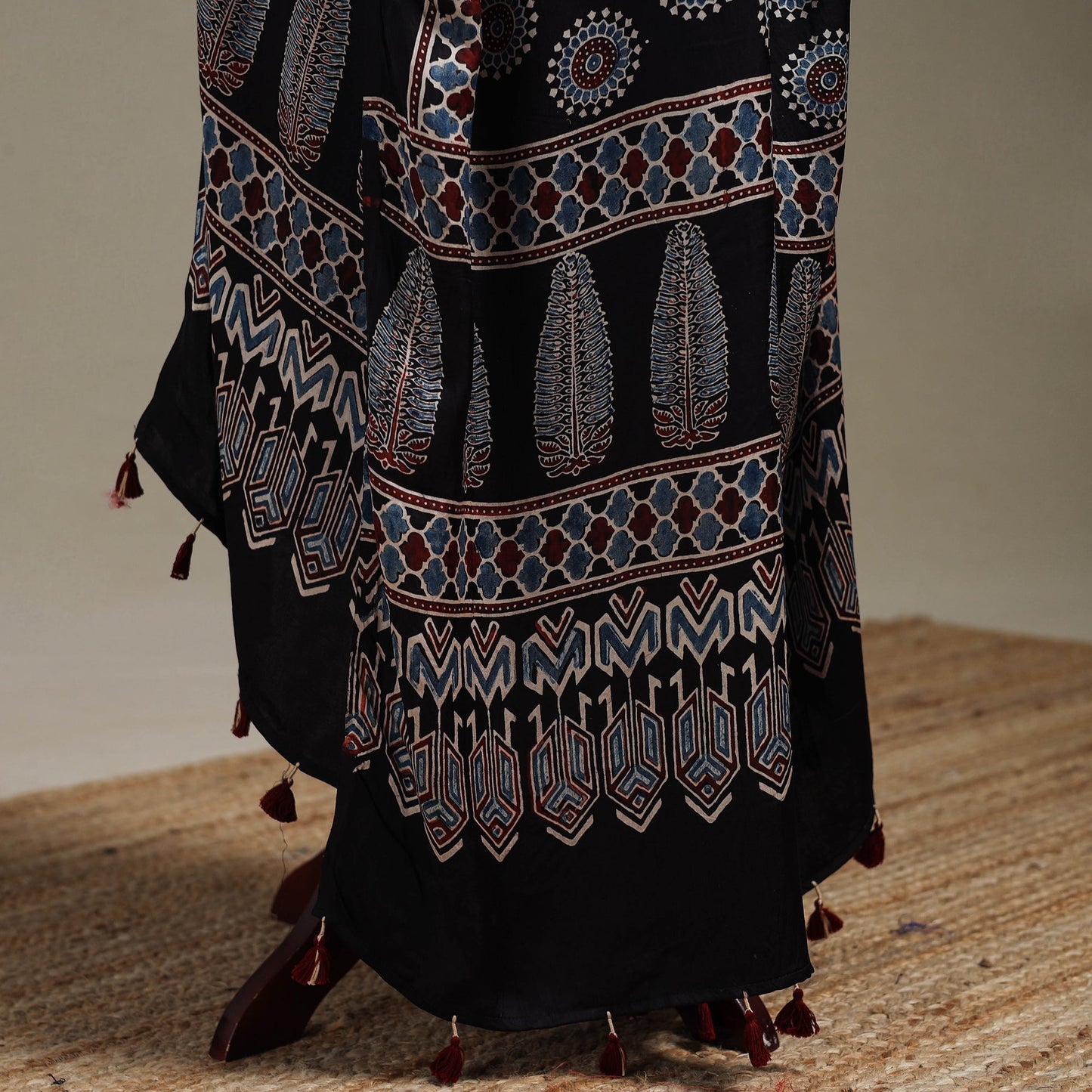 Hand natural dyed modal silk dupatta with tassels 22