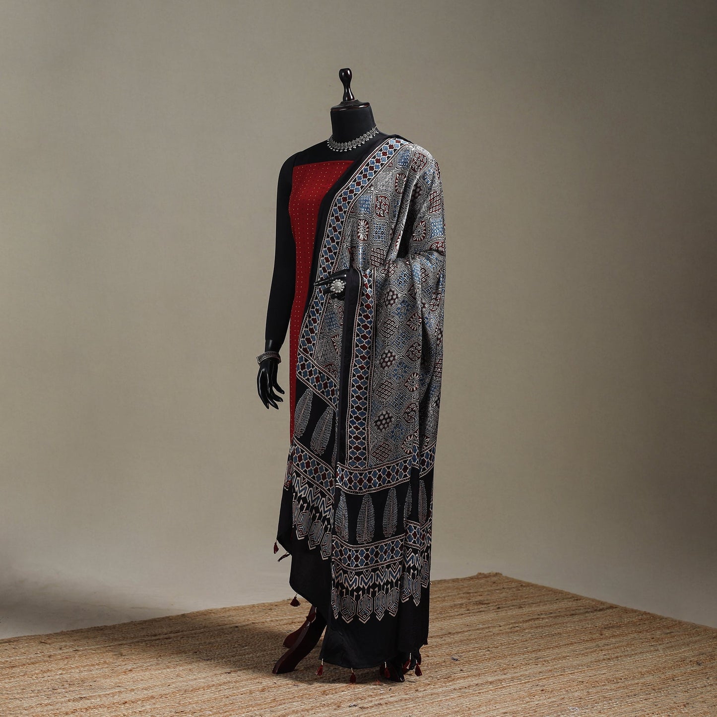 Hand natural dyed modal silk dupatta with tassels 19