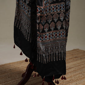 Hand natural dyed modal silk dupatta with tassels 23