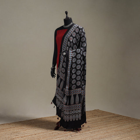 Hand natural dyed modal silk dupatta with tassels 22