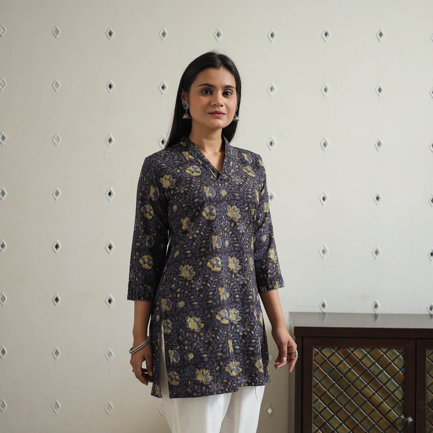  Hand Block Printed Cotton Short Bagru Kurta for Women