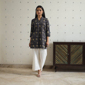  Hand Block Printed Cotton Short Bagru Kurta for Women