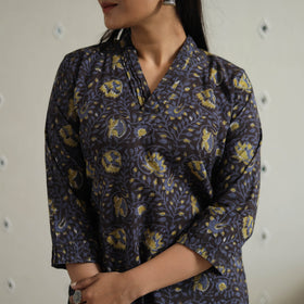  Hand Block Printed Cotton Short Bagru Kurta for Women