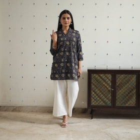  Hand Block Printed Cotton Short Bagru Kurta for Women