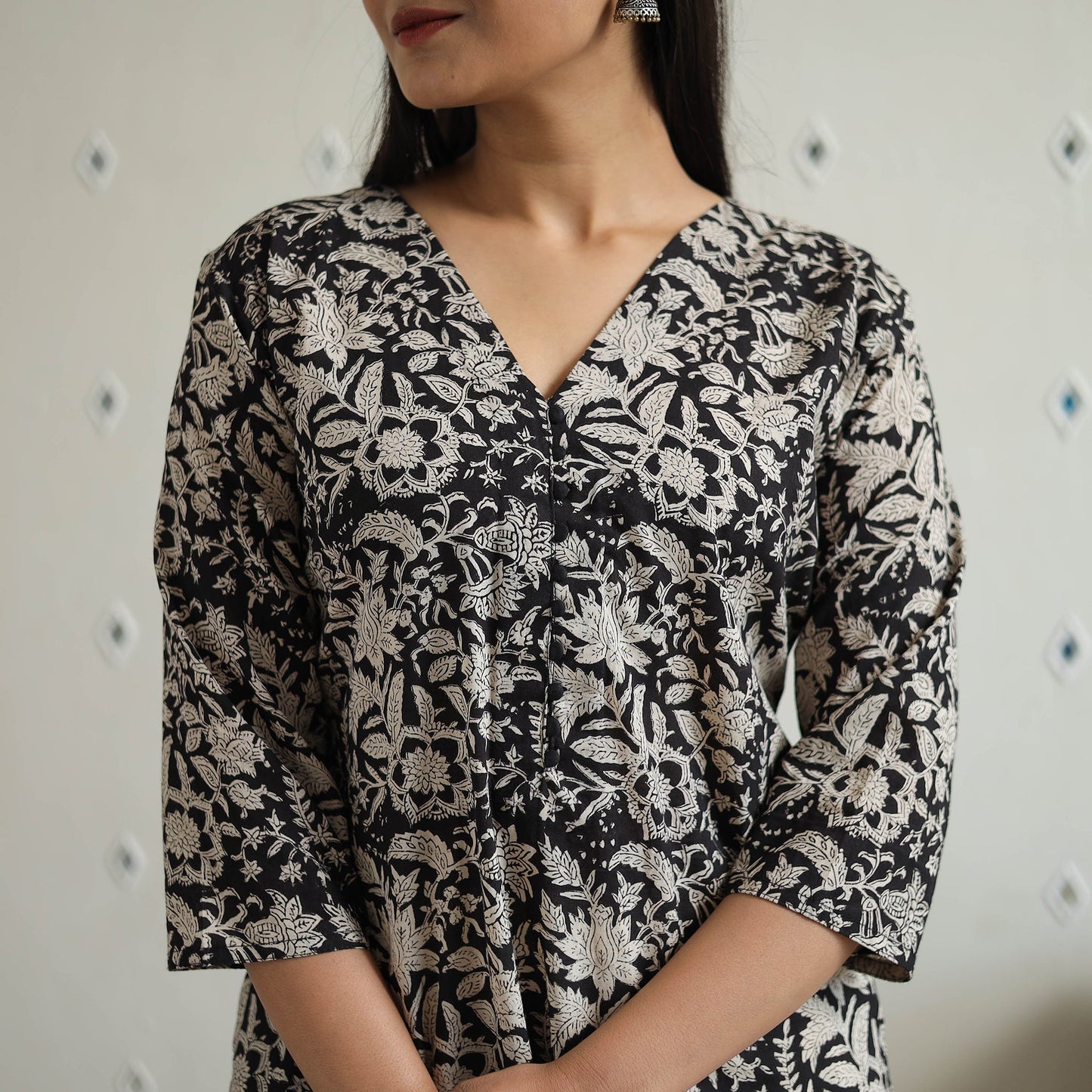  Hand Block Printed Cotton Straight Bagru Kurta for Women