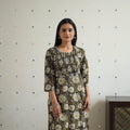 Hand Block Print Cotton Straight Pintuck Bagru Kurta for Women