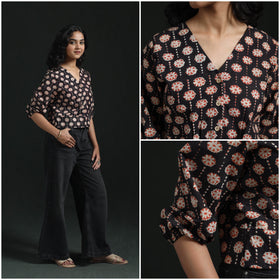 Hand block sanganeri print cotton floral crop top 04