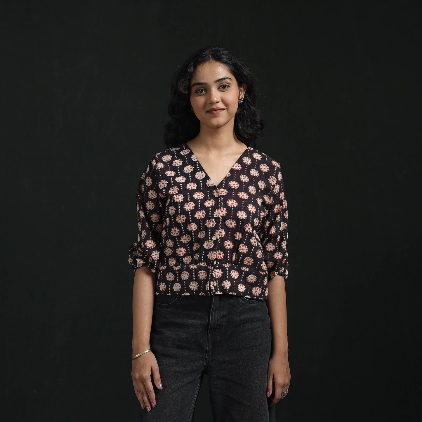 Hand block sanganeri print cotton floral crop top 04