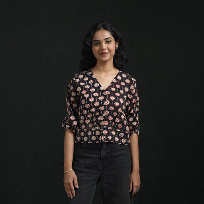 Hand block sanganeri print cotton floral crop top 04