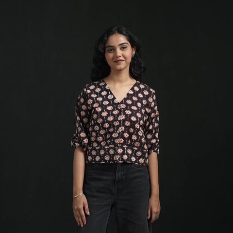 Hand block sanganeri print cotton floral crop top 04