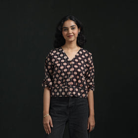 Hand block sanganeri print cotton floral crop top 04