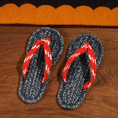 Black Hand Braided Cotton Stitched Home Slipper