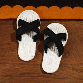 Black Hand Braided Cotton Stitched Home Slipper