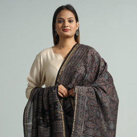 Black - Hand Block Print Chanderi Silk Ajrakh Dupatta 64