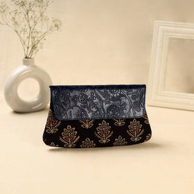 Black Hand Print Clutch with Embossed Leather Flap