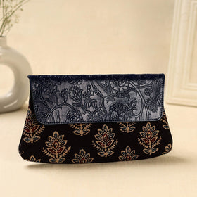 Black Hand Print Clutch with Embossed Leather Flap