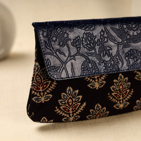 Black Hand Print Clutch with Embossed Leather Flap