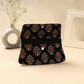 Black Hand Print Clutch with Embossed Leather Flap