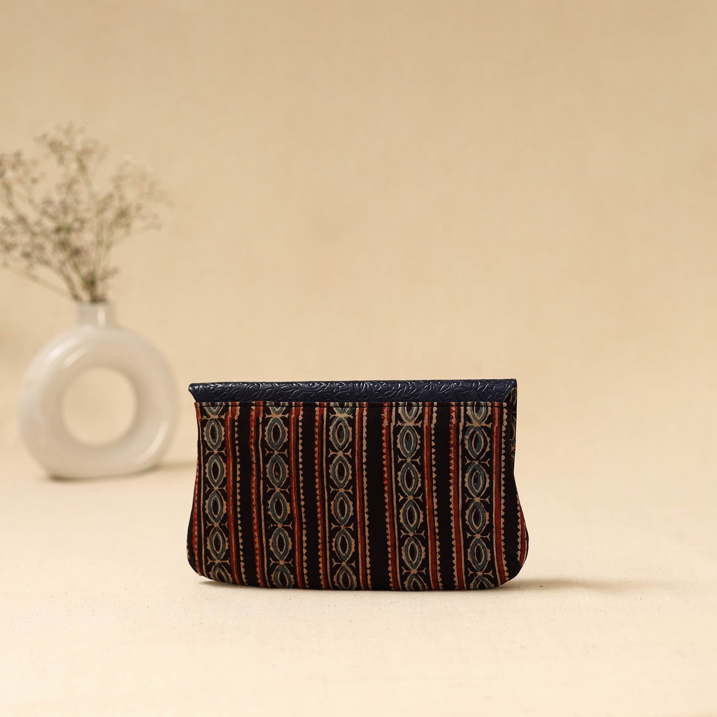 Hand clutch with embossed leather flap 39 - handcrafted