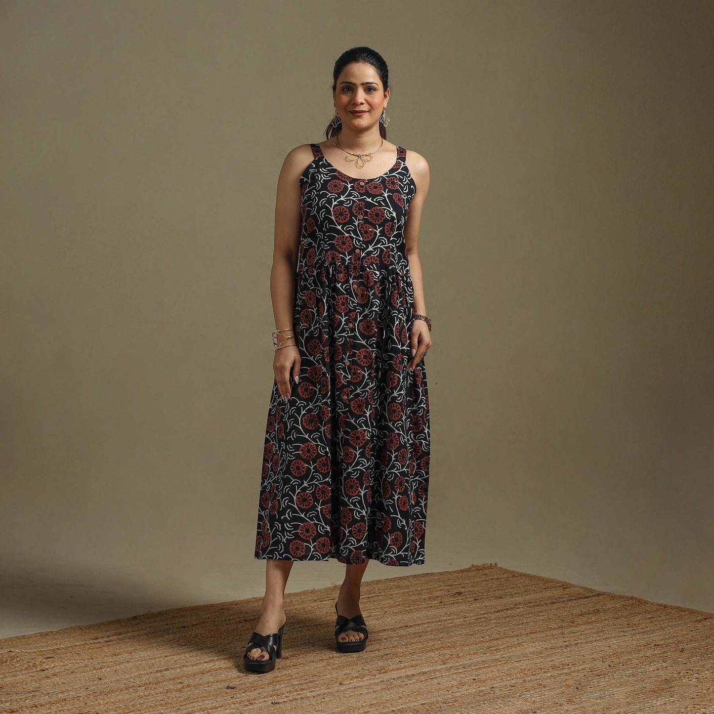 Hand cotton button down syahi begar bagru dress 02