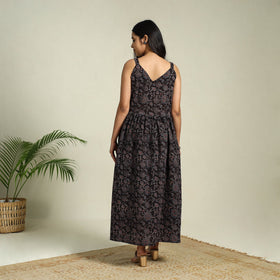 Buy Black Hand Block Print Cotton Flared Ajrakh Dress