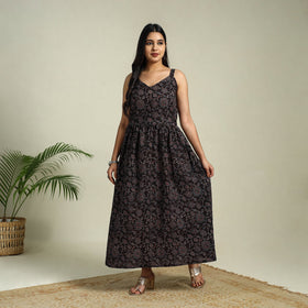 Buy Black Hand Block Print Cotton Flared Ajrakh Dress