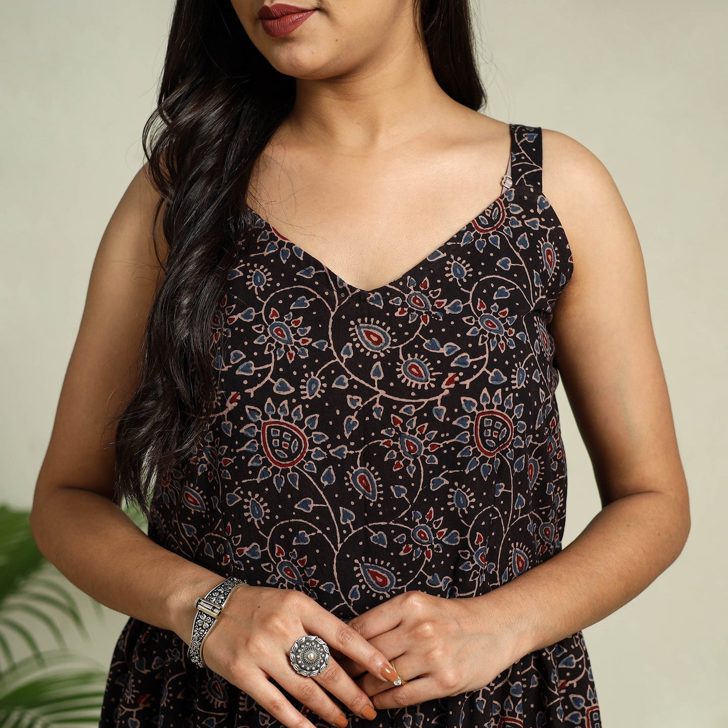 Buy Black Hand Block Print Cotton Flared Ajrakh Dress