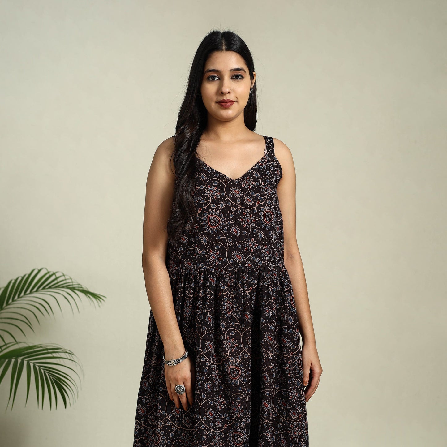 Buy Black Hand Block Print Cotton Flared Ajrakh Dress