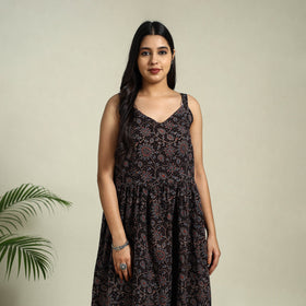 Buy Black Hand Block Print Cotton Flared Ajrakh Dress