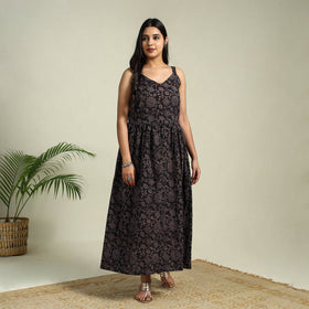 Buy Black Hand Block Print Cotton Flared Ajrakh Dress