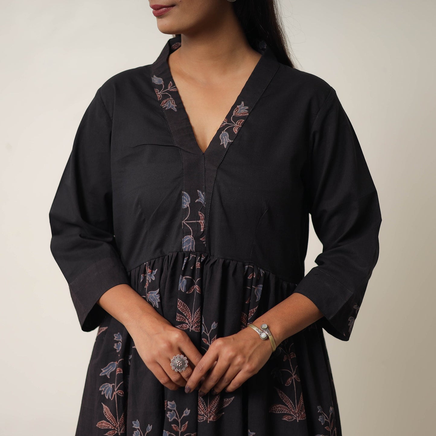 Buy Black Hand Block Print Cotton Flared Gher Ajrakh Dress