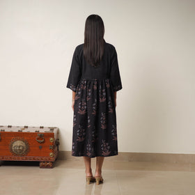 Buy Black Hand Block Print Cotton Flared Gher Ajrakh Dress