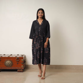 Buy Black Hand Block Print Cotton Flared Gher Ajrakh Dress