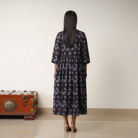 Buy Black Hand Block Print Cotton Flared Gher Ajrakh Dress