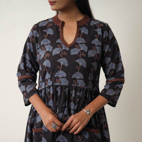 Buy Black Hand Block Print Cotton Flared Gher Ajrakh Dress
