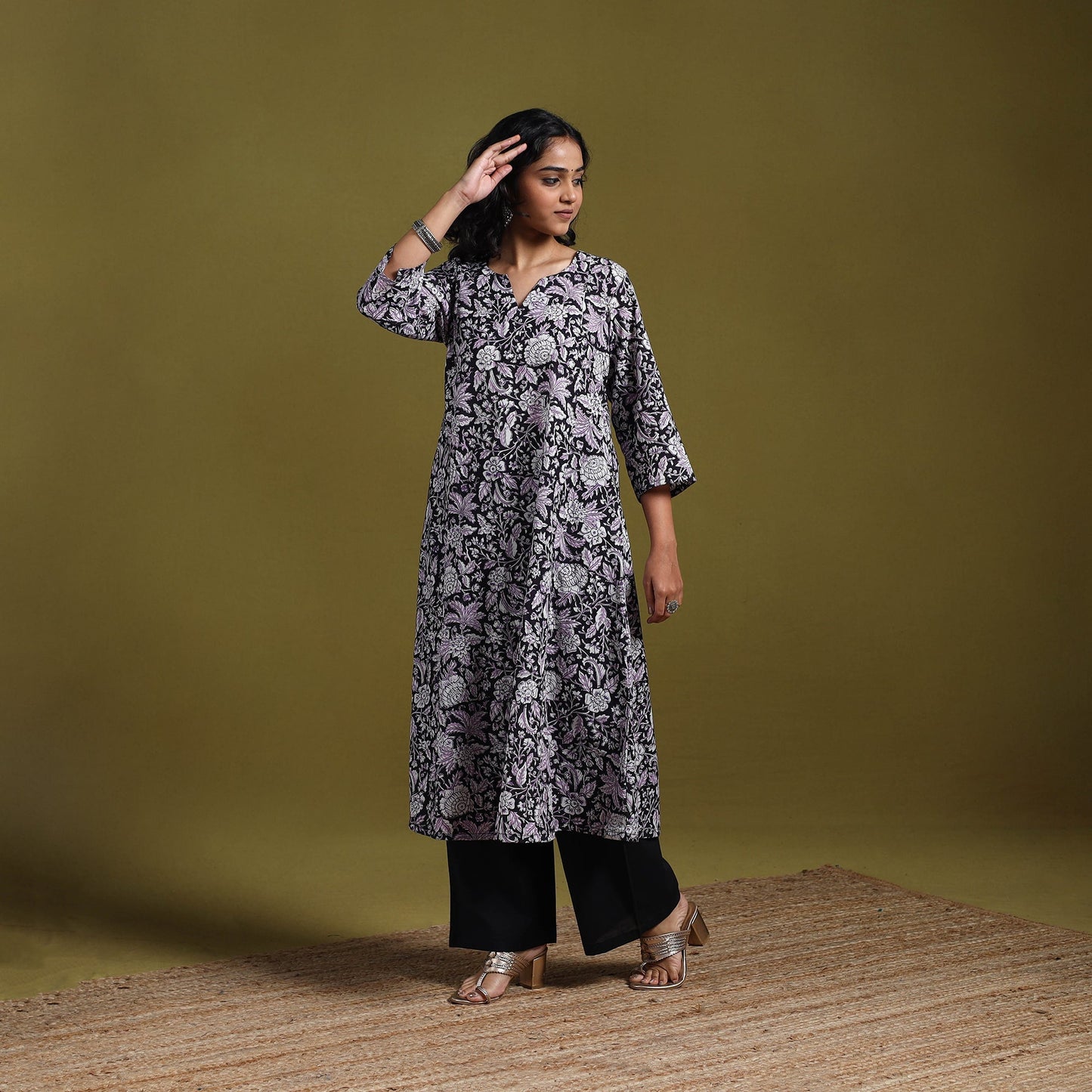 Hand cotton a-line sanganeri kurta for women 16