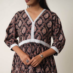 Buy Black Hand Block Print Cotton Tiered Ajrakh Dress
