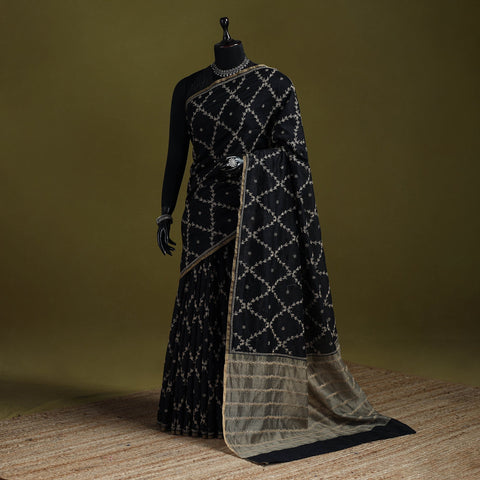 Hand embroidered chanderi silk lucknowi chikan saree 01