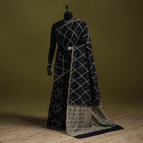 Hand embroidered chanderi silk lucknowi chikan saree 01