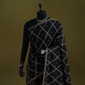 Hand embroidered chanderi silk lucknowi chikan saree 01