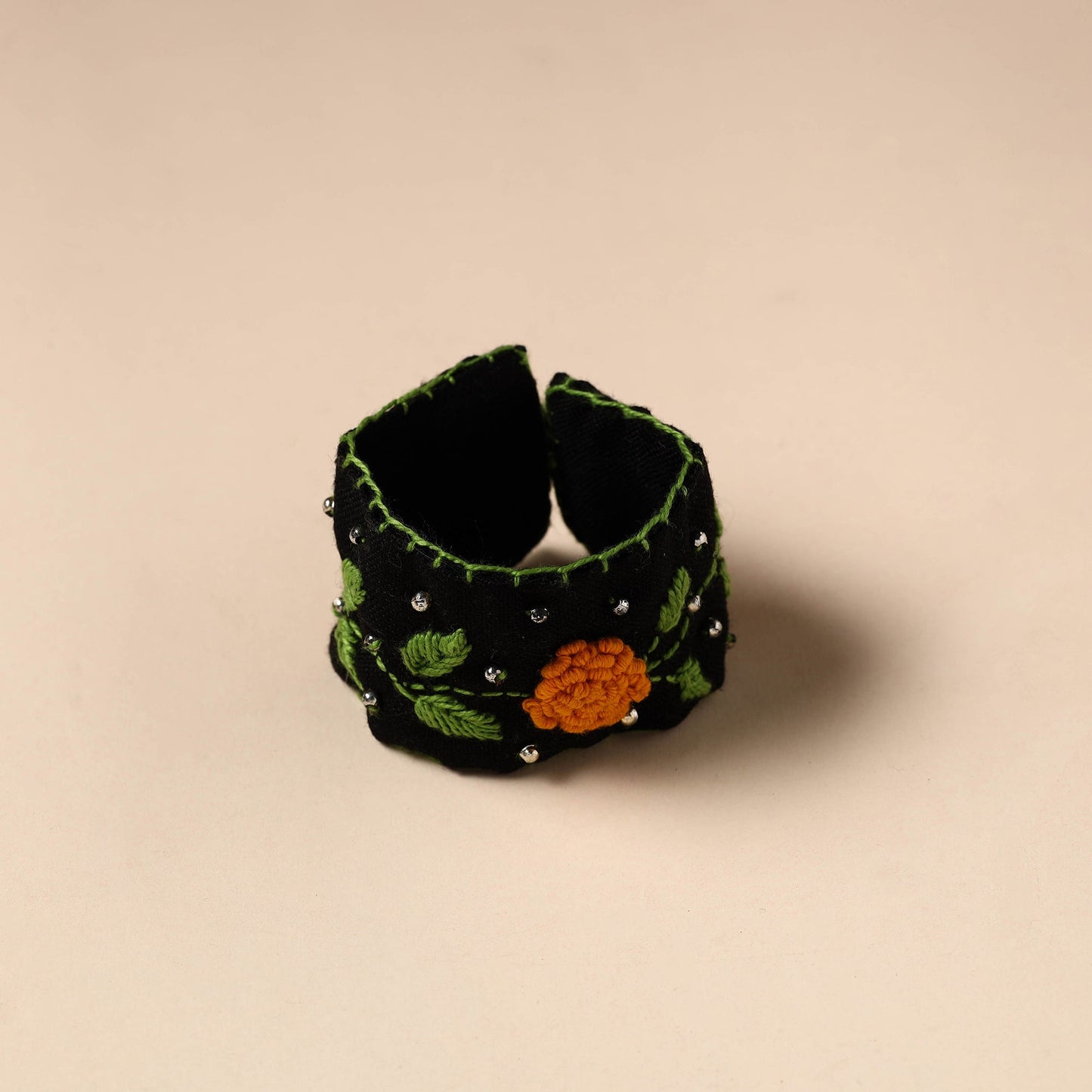 Black - hand embroidered chandi mati boho bracelet 03