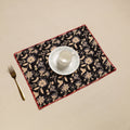 Black Hand Embroidered Floral Cotton Reversible Table Mat
