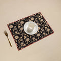Black Hand Embroidered Floral Cotton Reversible Table Mat